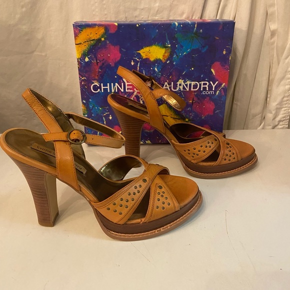 Chinese Laundry Shoes - Chinese Laundry camel leather heels with ankle straps various sizes  all NIB